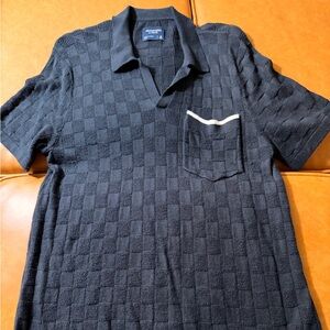 Abercrombie & Fitch Black Textured Short-Sleeve Polo with Chest Pocket